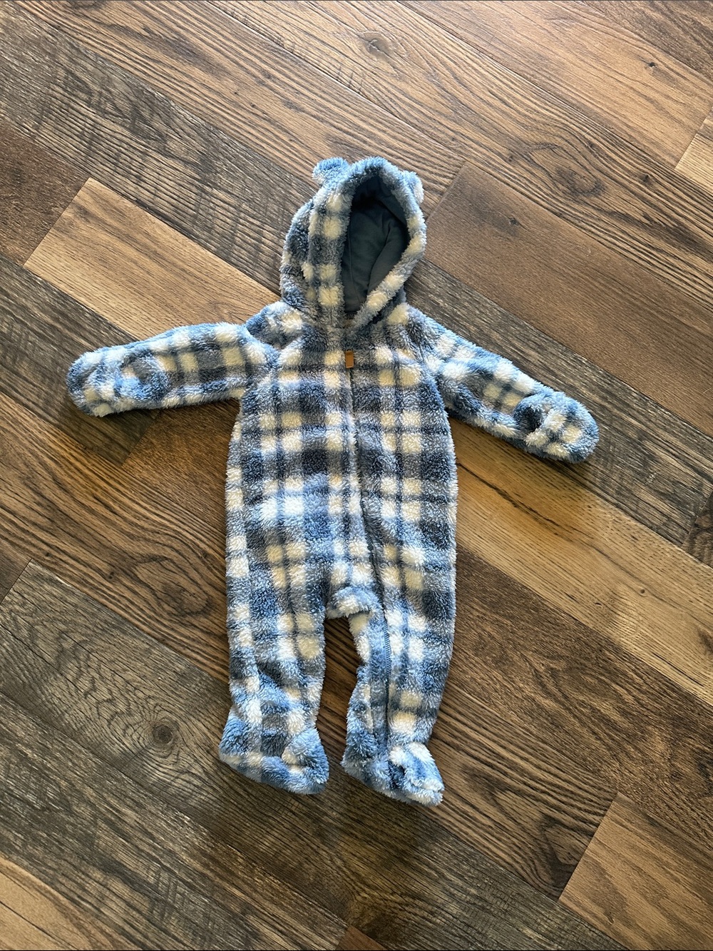 Carter’s Blue Plaid Hooded Baby One-Piece